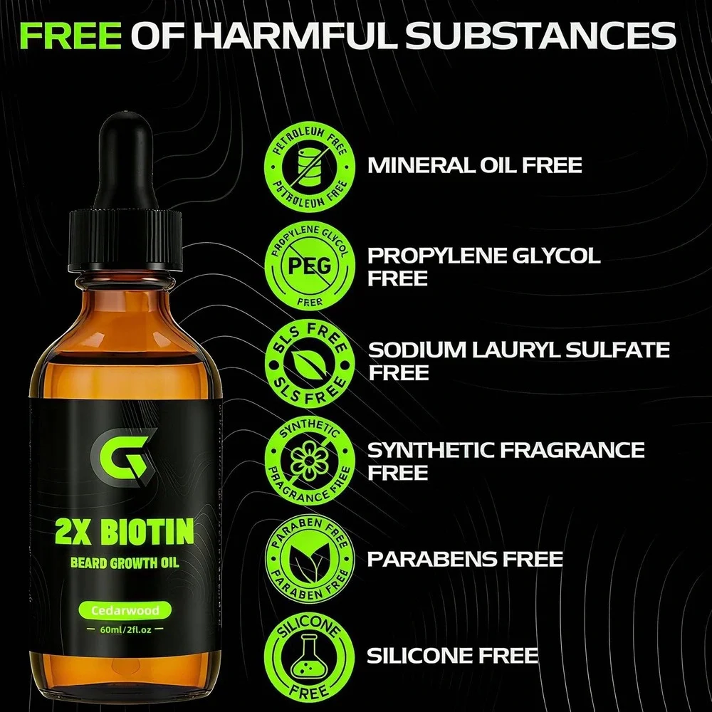 Biotin 2X Beard Growth Oil Men Natural Organic Standard‎ Size One New Retro